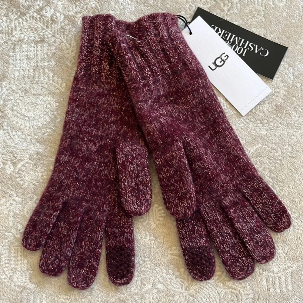 Brand New UGG Cashmere Pippa Rib Knit Gloves Metallic Shimmer Touchscreen